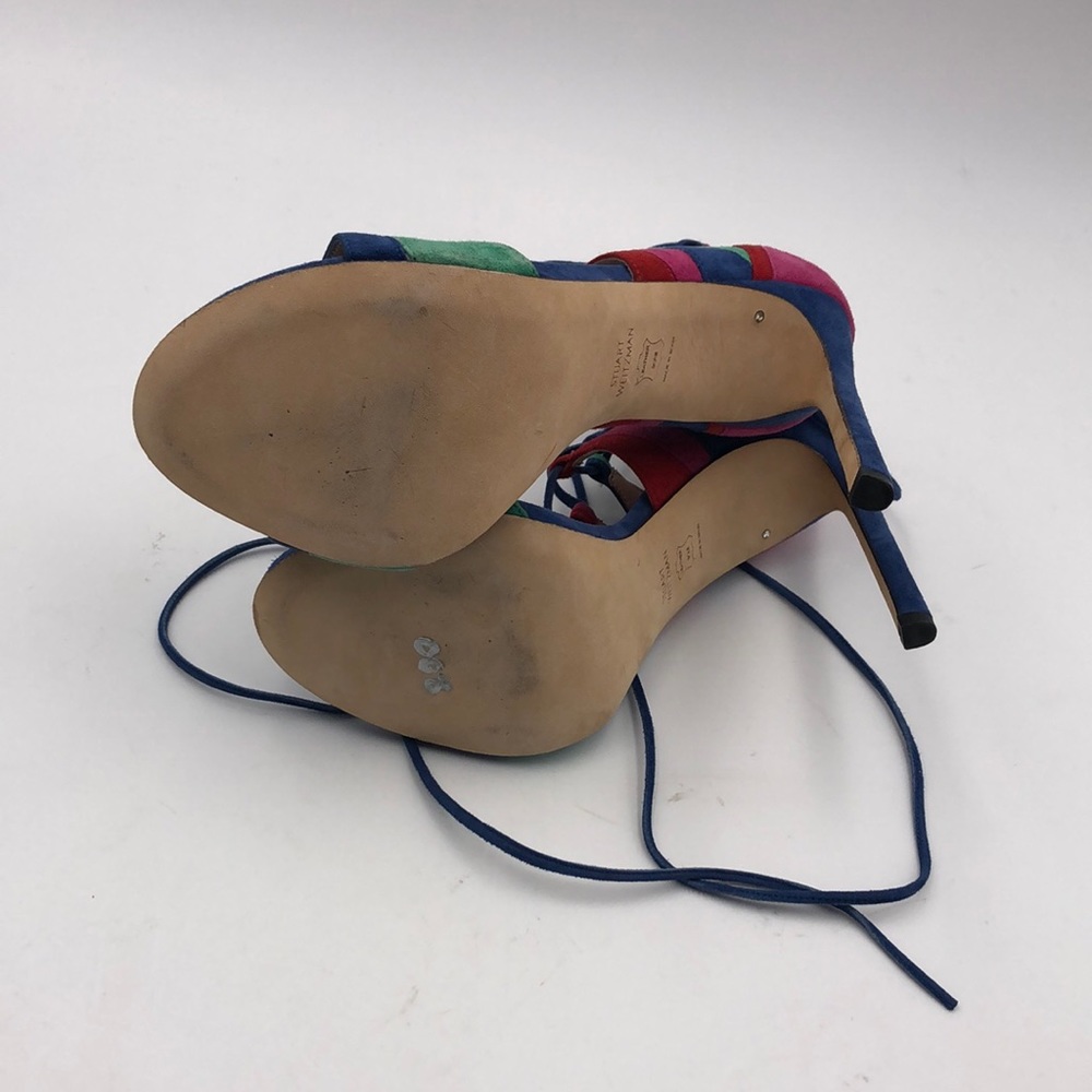 NWOB Stuart Weitzman Legwrap Song Suede Colorblock Lace Up Strappy Heels - Picture 10 of 13